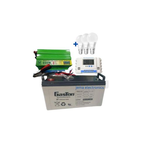 200AH 20HRS Gel Battery + 600W Inverter + 20 Amps Digital Controller + 3 Bulbs
